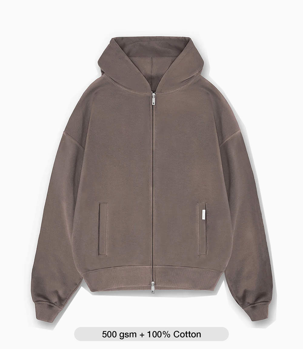 Heavy Basic 500 GSM Aesthetic Zip-Hoodie Stone