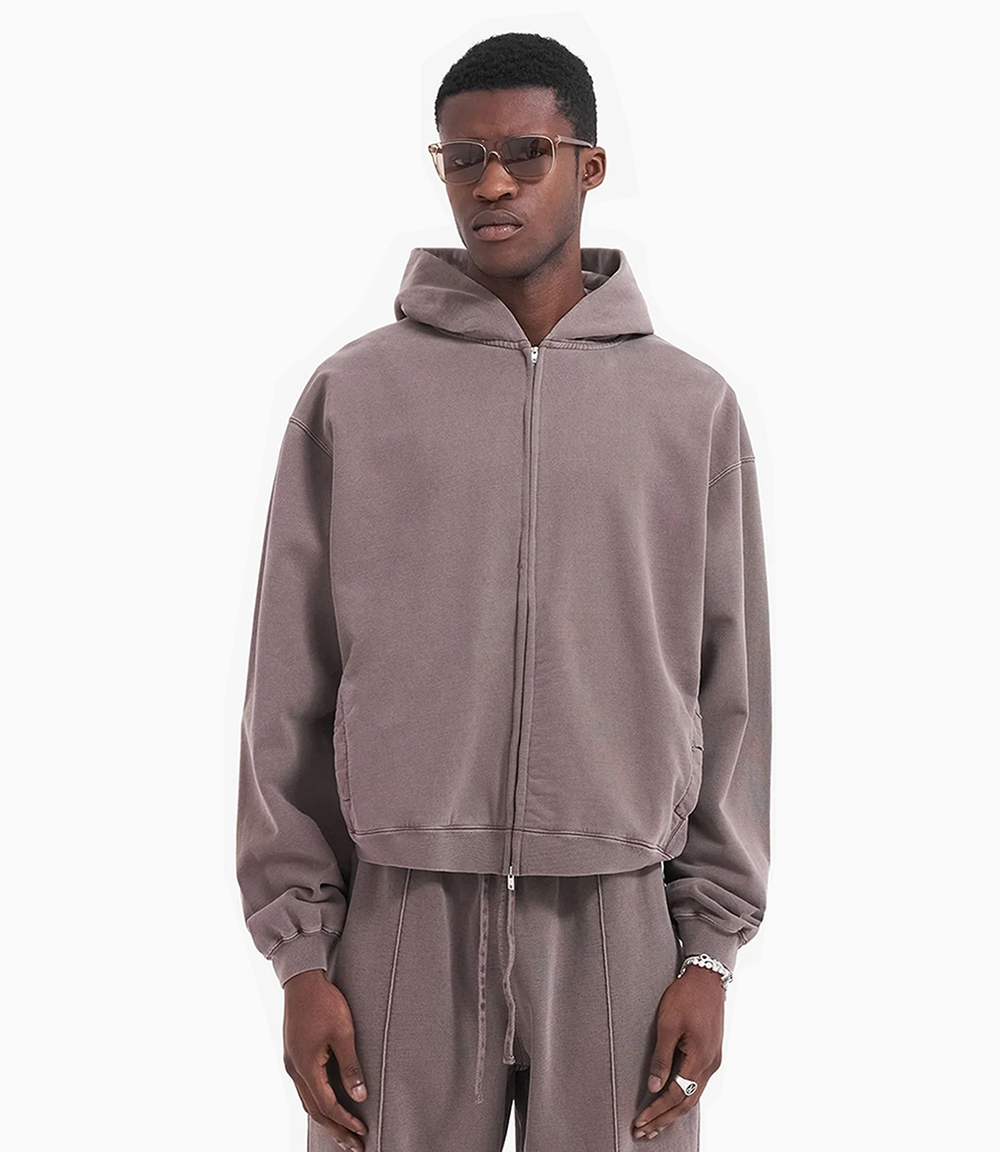 Heavy Basic 500 GSM Aesthetic Zip-Hoodie Stone