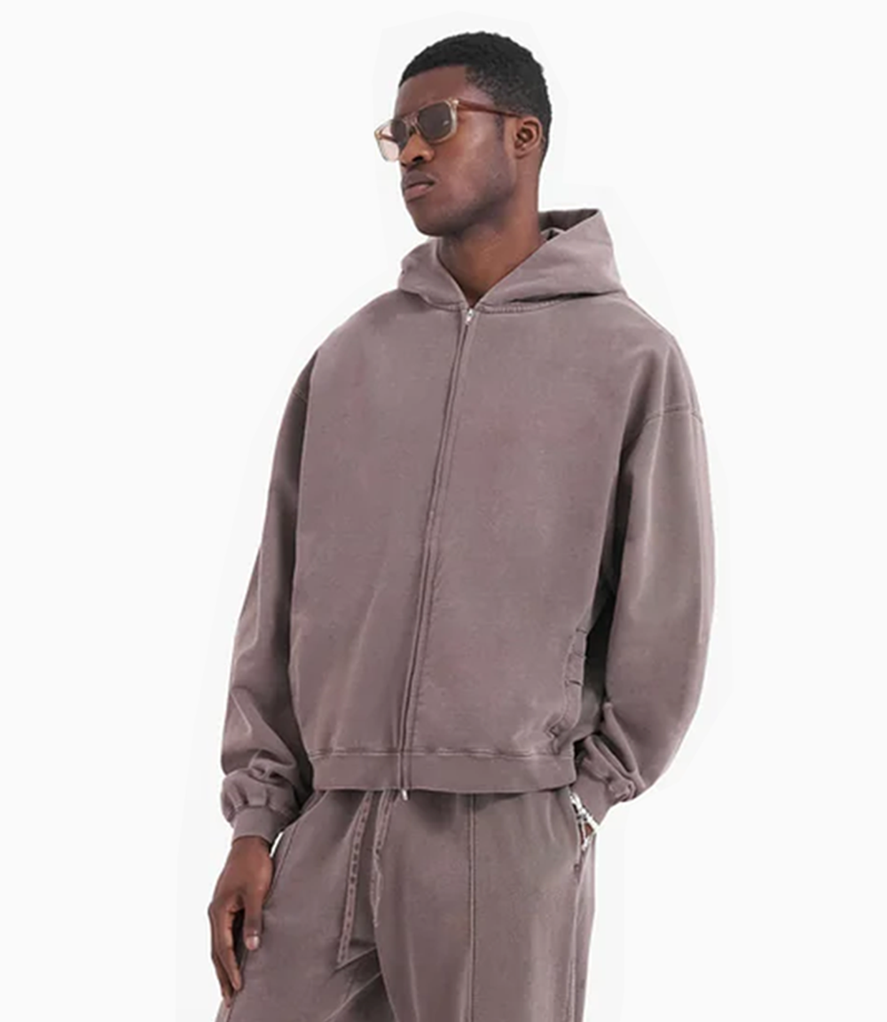 Heavy Basic 500 GSM Aesthetic Zip-Hoodie Stone